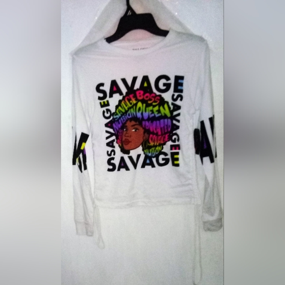 On Fire White Long Sleeve Tee with Multicolor Graphic